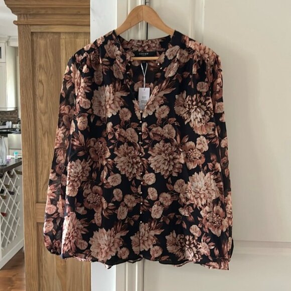 NWT EVER NEW Amelia Curve black peony Printed Button-Down Blouse 18 - Picture 2 of 16